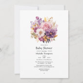 Mauveと金ゴールドフローラベビーシャワー 招待状 (正面)