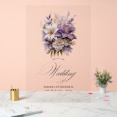 Mauveと金ゴールドフローラ結婚の歓迎 アクリルサイン (ウェディング)