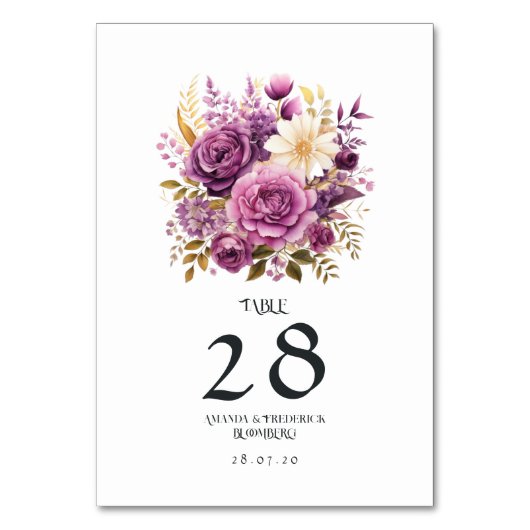Mauveと金ゴールドフローラ結婚の テーブルナンバー (正面)