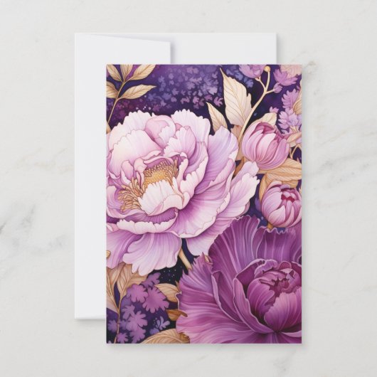 Mauveと金ゴールドフローラ結婚の 出欠カード (裏面)