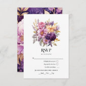 Mauveと金ゴールドフローラ結婚の 出欠カード (正面/裏面)