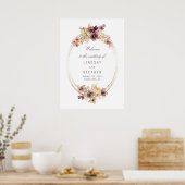 Mauveと金ゴールドヴィンテージウェディングウェルカムサイン ポスター (キッチン)