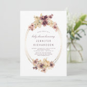Mauveと金ゴールドヴィンテージフローラベビーシャワー 招待状 (スタンド正面)
