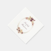 Mauveと金ゴールドヴィンテージ水彩の花 スタンダードカクテルナプキン (角)