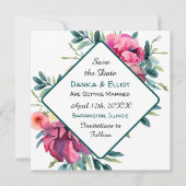 MauveとBurgundyフローラ結婚式の日付を保存 招待状 (正面)