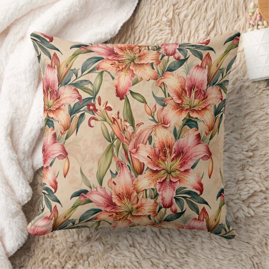 MauveとCopper Lilies on Tan クッション (ブランケット)