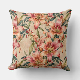 MauveとCopper Lilies on Tan クッション