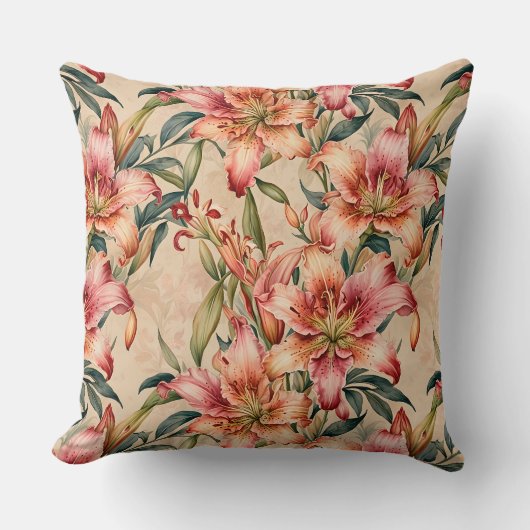 MauveとCopper Lilies on Tan クッション (正面)