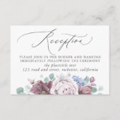 MauveとDusty Blueウェディングレセプション エンクロージャーカード (正面)