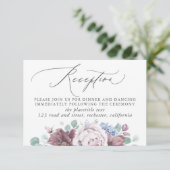 MauveとDusty Blueウェディングレセプション エンクロージャーカード (スタンド正面)