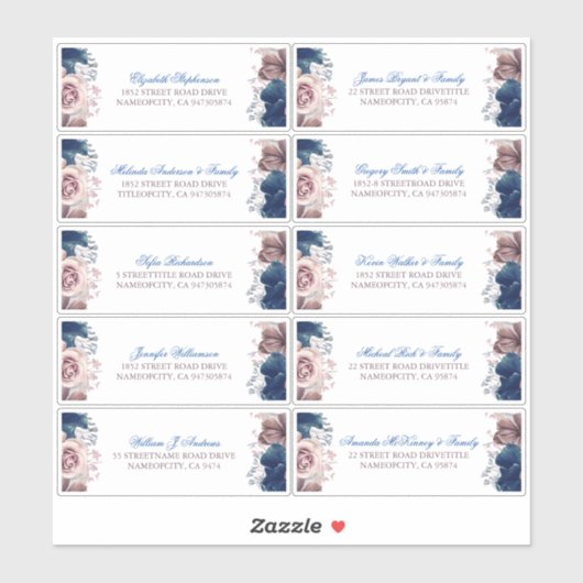 MauveとNavy Blueのゲスト名住所 シール (シート)