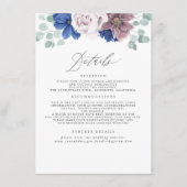 MauveとNavy Blueのフローラ結婚情報 エンクロージャーカード (正面)