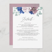 MauveとNavy Blueのフローラ結婚情報 エンクロージャーカード (正面/裏面)