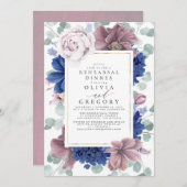 MauveとNavy Blue花リハーサルディナー 招待状 (正面/裏面)