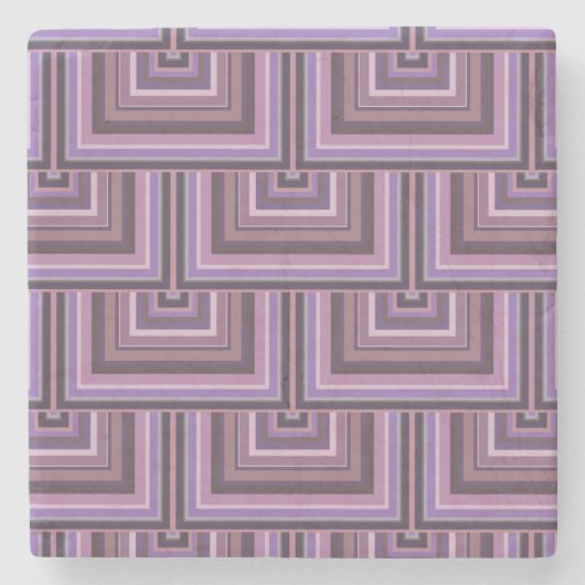 Mauveのストライプ正方形のパタはかりで測ーン ストーンコースター (正面)