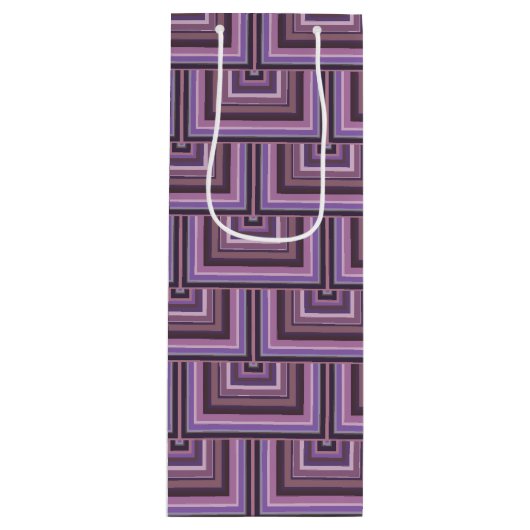 Mauveのストライプ正方形のパタはかりで測ーン ワインギフトバッグ (正面)