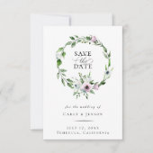 Mauveエレガントフローラリース日付の保存 案内状 (正面)