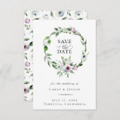 Mauveエレガントフローラリース日付の保存 案内状 (正面/裏面)