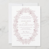 Mauveエレガント赤面ヴィンテージフローラリース結婚 招待状 (正面)