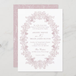 Mauveエレガント赤面ヴィンテージフローラリース結婚 招待状