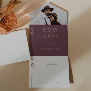 Mauveクリーンライン結婚式招待状 オールインワン招待状