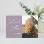 Mauveスクリプエレガントトのミニマル写真卒業 サンキューカード (スタンド正面)