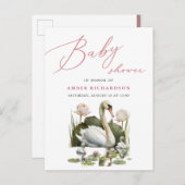 Mauveスクリプトエレガントミニマリスト白鳥ベビーシャワー インビテーションポストカード (正面/裏面)