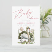 Mauveスクリプトエレガントミニマリスト白鳥ベビーシャワー 招待状 (スタンド正面)