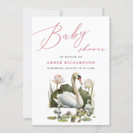 Mauveスクリプトエレガントミニマリスト白鳥ベビーシャワー 招待状