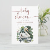 Mauveスクリプトエレガントミニマリスト白鳥ベビーシャワー 招待状 (スタンド正面)