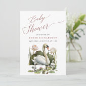 Mauveスクリプトエレガントミニマリスト白鳥ベビーシャワー 招待状 (スタンド正面)