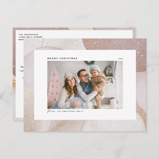Mauveトーンとグリッターアクセント写真クリスマス シーズンポストカード (正面/裏面)