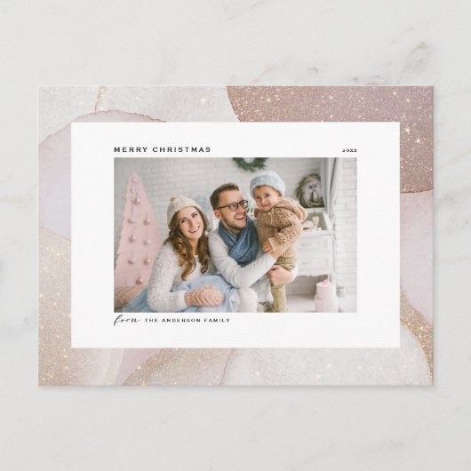 Mauveトーンとグリッターアクセント写真クリスマス シーズンポストカード (正面)
