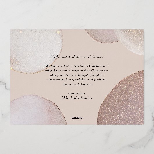 Mauveトーンとグリッターアクセント写真クリスマス 箔シーズンカード (裏面)