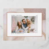 Mauveトーンとグリッターアクセント写真クリスマス 箔シーズンポストカード (正面)