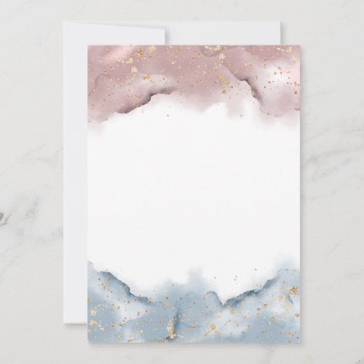 Mauveバラと埃の多い青い水の色ジェンダーの明け 招待状 (裏面)