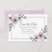 Mauveバラエレガントフローラ結婚式の日付を保存 出欠カード (正面/裏面)