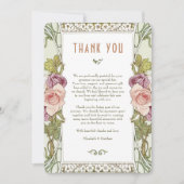 Mauveバラサンキューカードヴィンテージ新しいミュシャ 招待状 (正面)