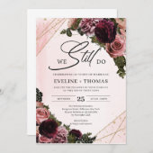 Mauveバラ花赤面ブルゴーニュ私たちはまだ行う 招待状 (正面/裏面)