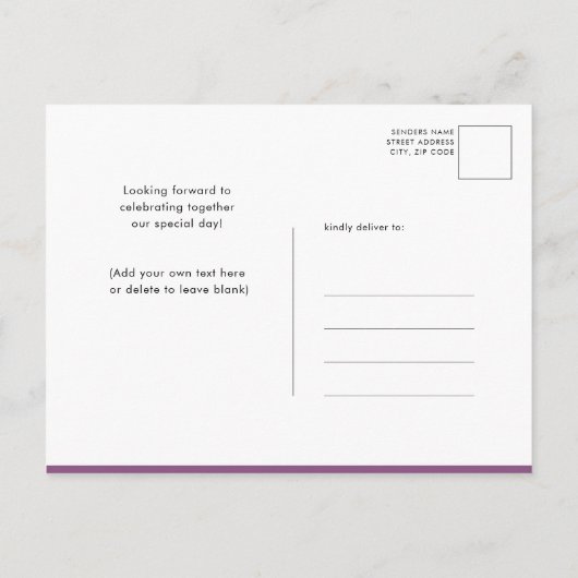 Mauveバルーン我々は心から女の子の赤ちゃんシャワーを待つことができる インビテーションポストカード (裏面)