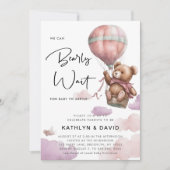 Mauveバルーン我々は心から女の子の赤ちゃんシャワーを待つことができる 招待状 (正面)