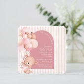 Mauveピンクバルーン、開花ストライプベビーシャワー 招待状 (スタンド正面)