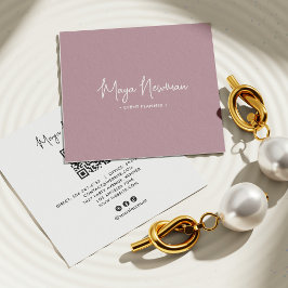 MAUVEピンクモダンシックミニマルQRコード スクエア名刺