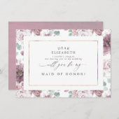 Mauveフローラブリーズメイドメイド・オブ・オーナー（花嫁付き添い人）提案 招待状 (正面/裏面)