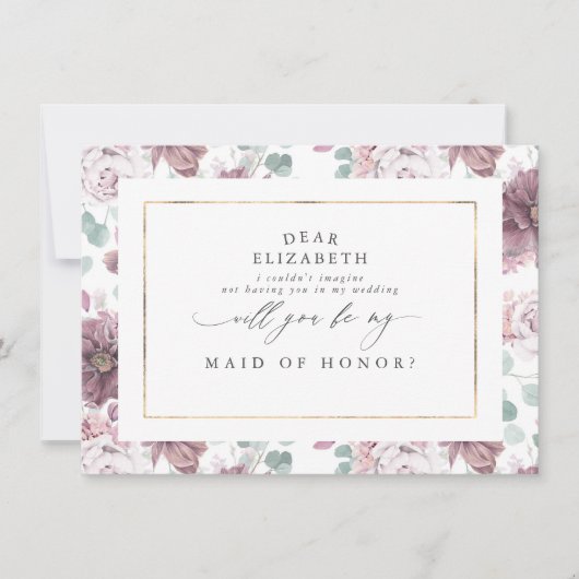 Mauveフローラブリーズメイドメイド・オブ・オーナー（花嫁付き添い人）提案 招待状 (正面)