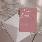 Mauveフローララインアートウェディング日付を保存 セーブザデート