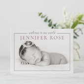 Mauveモダン Baby Girl Photo Collage誕生 案内状 (スタンド正面)