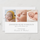 Mauveモダン Baby Girl Photo Collage誕生 案内状 (裏面)