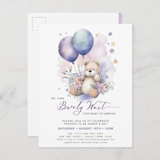 Mauve我々は美しい女の子の赤ちゃんシャワーを待つことができる インビテーションポストカード (正面/裏面)