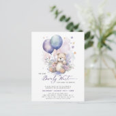 Mauve我々は美しい女の子の赤ちゃんシャワーを待つことができる インビテーションポストカード (スタンド正面)